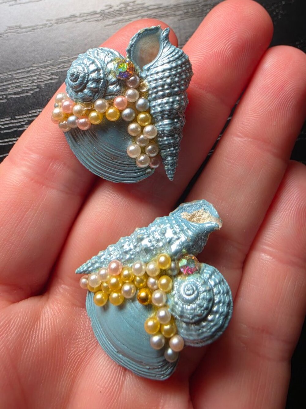 Handmade Vintage (1950s-60s) Seashell & Pearl Earrings